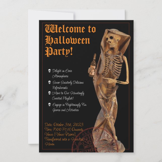 Convites Inwitação de Vinho e Morte no Halloween (Frente)