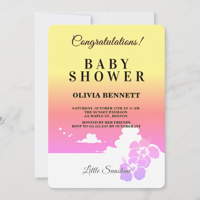 Convites Ipanema Sunset Sunshine Baby Shower Invitation (Frente)
