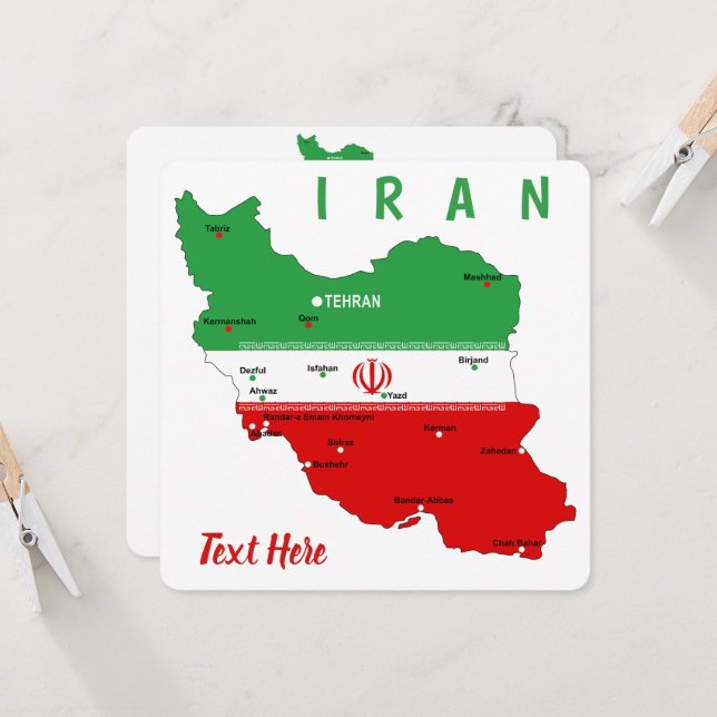 Convites Iran Map with Flag and Emblem (Frente/Verso In Situ)