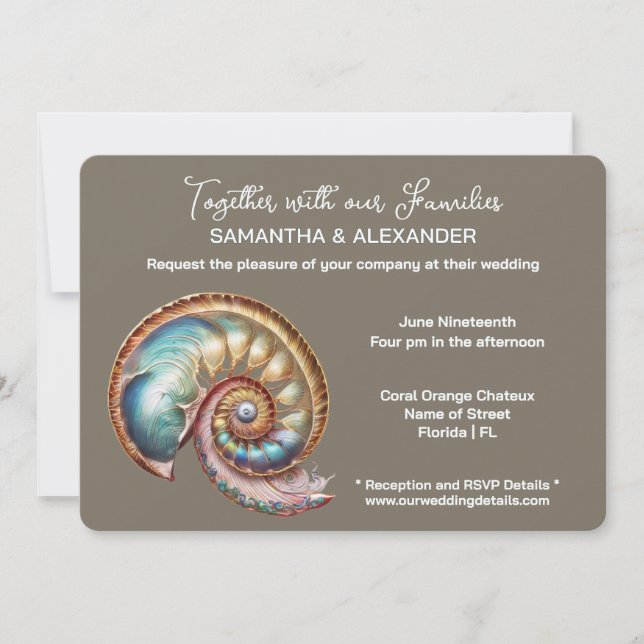 Convites Iridescent Conch Shell Minimalist wedding (Frente)