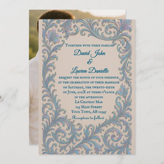 Convites Iridescent Vow Photo Wedding Invitation (Frente/Verso)