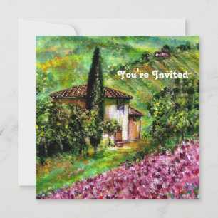 Convites ÍRIS NA TOSCANA,Campo de Flores Roxo Verde