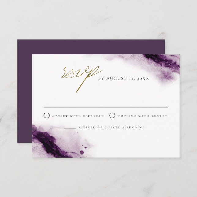 Convites IRIS | Plum Plum Purple Dourado Splash RSVP Card (Frente/Verso)