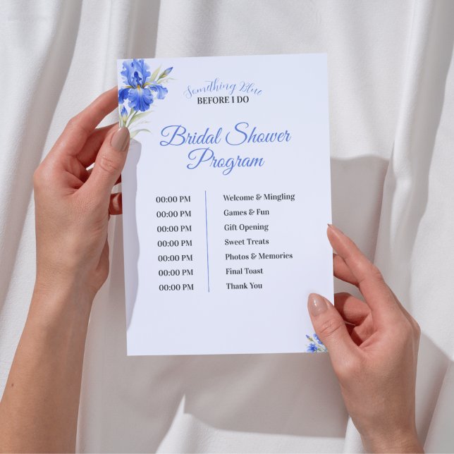 Convites Iris Something Blue Bridal Shower Program Timeline (Blue Iris Something Blue Bridal Shower Program Timeline)