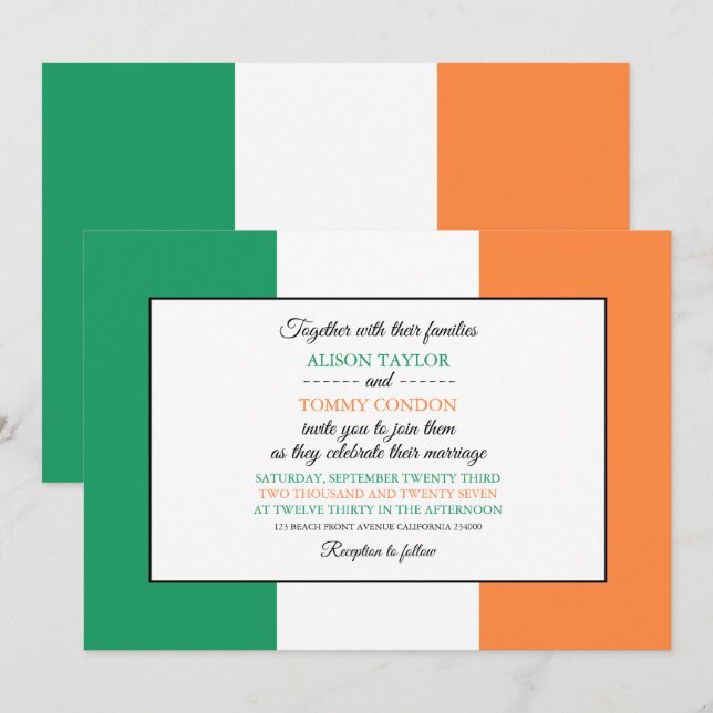 Convites Irish Flag, Flag of Republic of Ireland Wedding (B (Frente/Verso)