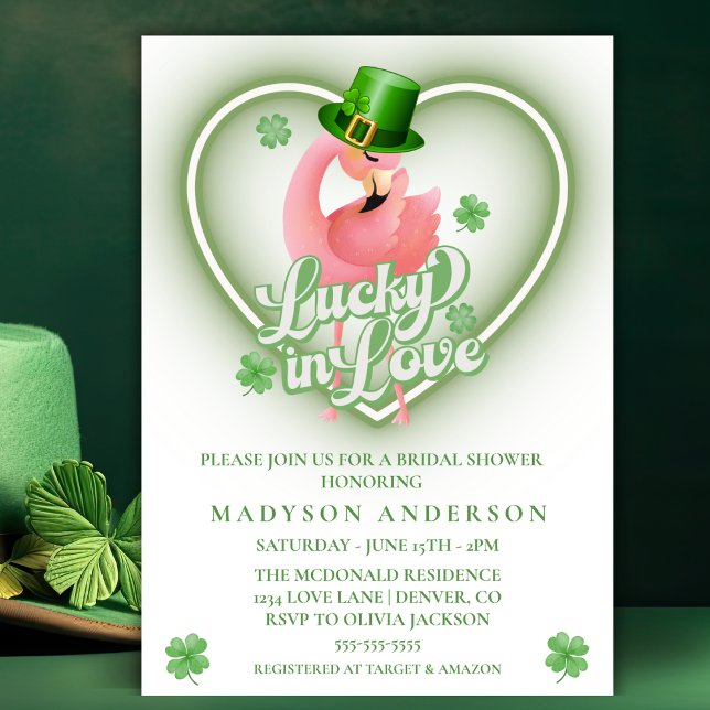 Convites Irish Flamingo Lucky In Love Chá de panela (Irish Flamingo Lucky In Love Bridal Shower Invitation)