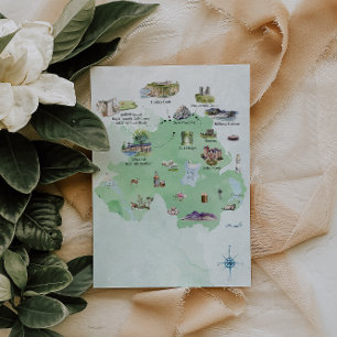 Convites Irlanda do Norte Itinerário de Mapa de Casamento