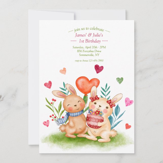 Convites Irmãos Coelhinhos (Frente)