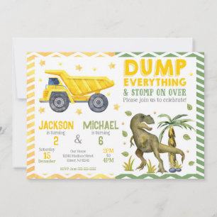 Convites Irmãos Dinossauros e de Construção Festa de Aniver