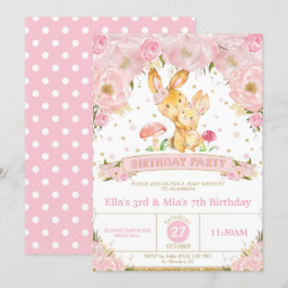 Convites Irmãs de Festas de aniversário Florais de Bunny Ra