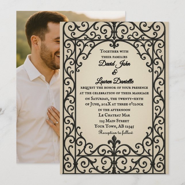 Convites Iron Vow Photo Wedding Invitation (Frente/Verso)