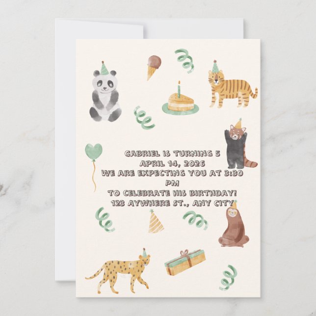 Convites irthday Invitation for Boys Cute Safari Animals (Frente)