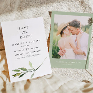 Convites ISABELLA Elegant Minimal Greenery Save the Date