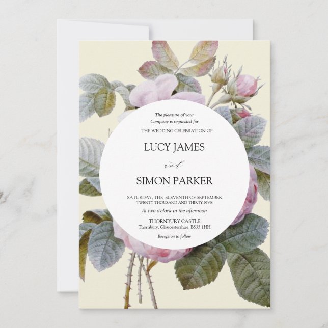 Convites Isabella II, Elegant Vintage Rosas Florais (Frente)