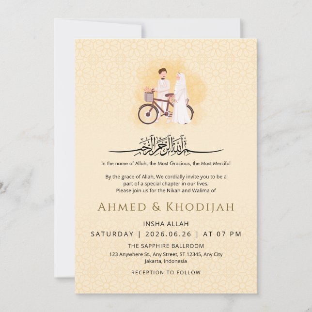 Convites Islamic Pattern Wedding Nikah Invitation Couple (Frente)