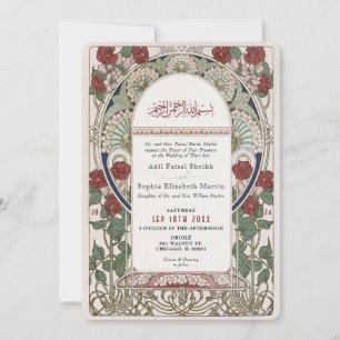 Convites Islâmico Arte Nova Casamento Borgonha Mucha