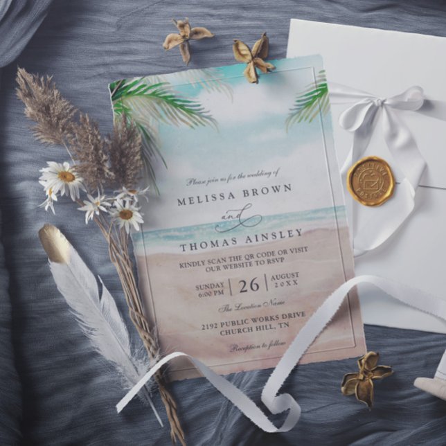 Convites Island Breeze Painted Beach QR Code Wedding (Criador carregado)