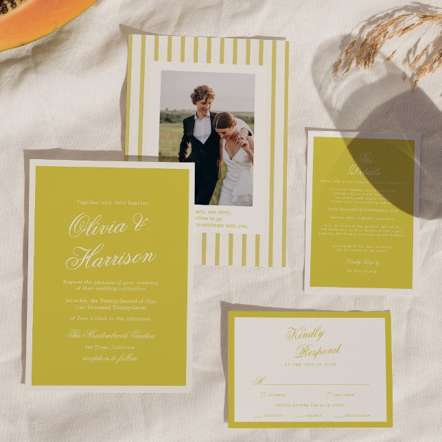 Convites Island Citrus Yellow Elegant Script Wedding Script (Criador carregado)