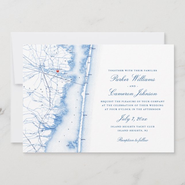 Convites "Island Heights New Jersey Map Elegant Marinho Wed (Frente)