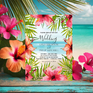 Convites Island Paradise Tropical Palms and Flowers Wedding