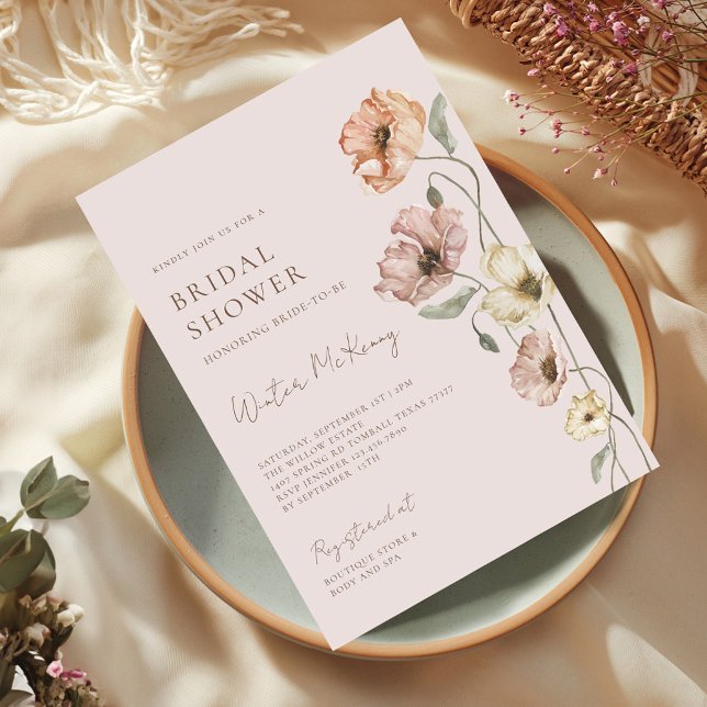 Convites Islandês Watercolor Islândia Chá de panela (Icelandic Watercolor Iceland Poppy Bridal Shower Invitation)