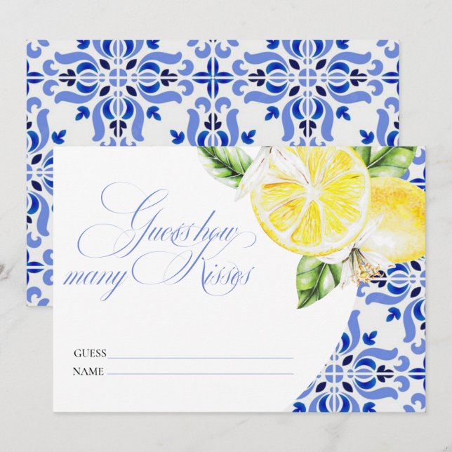 Convites Isso é Amore Limão Azulejo Italiano Azul quantos b (Frente/Verso)