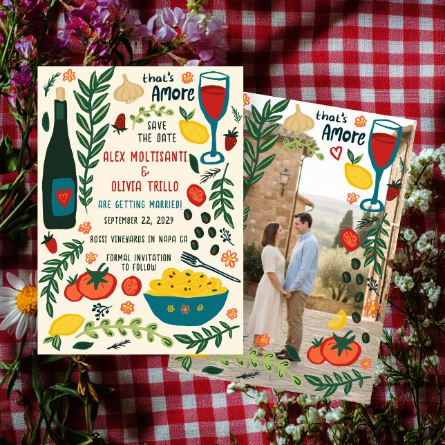 Convites Isso É Comida Italiana Amore SALVE A DATA Noivado (That's Amore Italian Food SAVE THE DATE Custom Photo Engagement Invitation
)