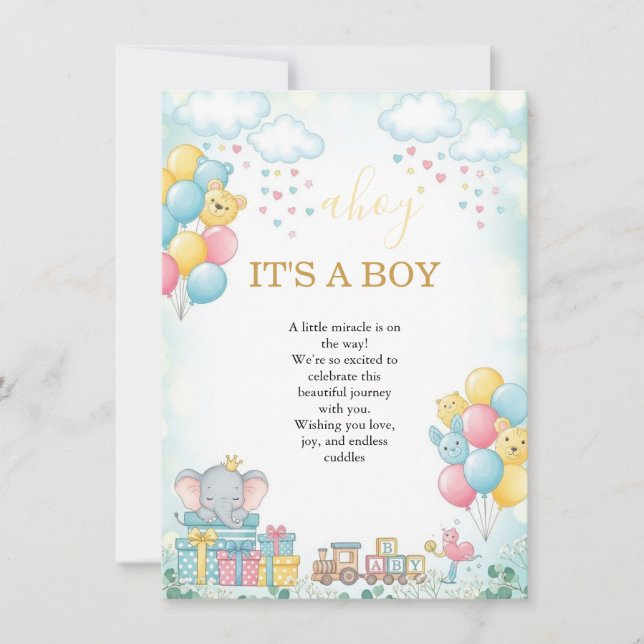 Convites It’s a Boy Cute Baby Shower Invitation Card (Frente)
