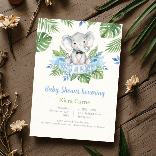 Convites It’s a Boy Tropical Elephant Baby Shower  (Criador carregado)