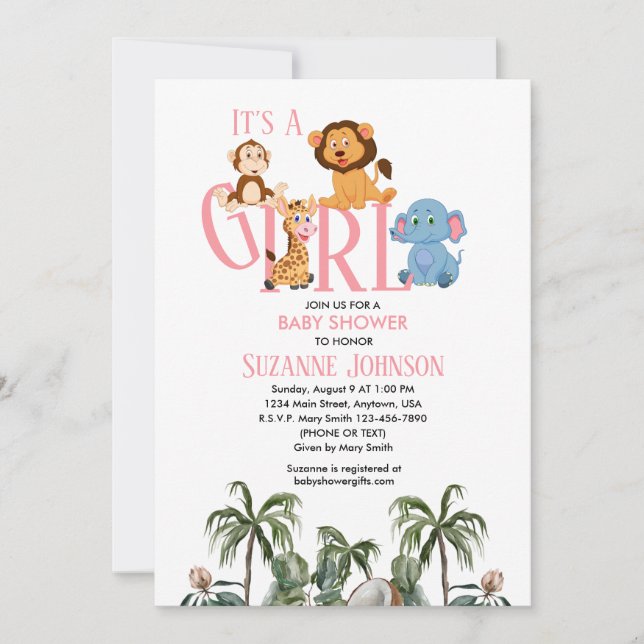 Convites It’s A Girl-Baby Zoo Animals Invitation (Frente)