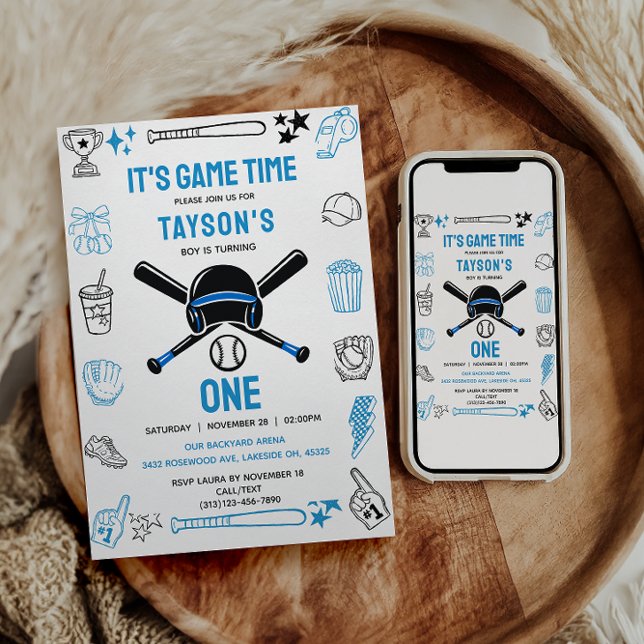 Convites It’s Game Time Baseball 1st Birthday – Fun Sports  (It’s Game Time Baseball 1st Birthday – Fun Sports Invitation
)
