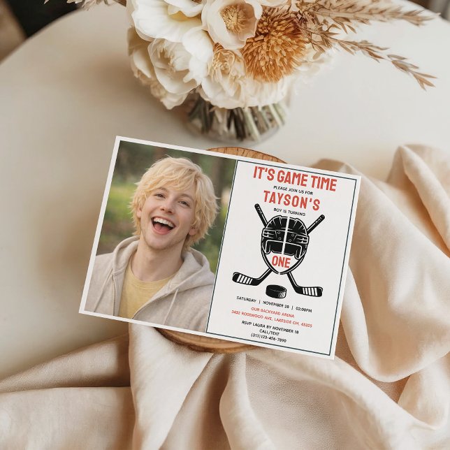 Convites It’s Game Time Hockey 1st Birthday Party photo (It’s Game Time Hockey 1st Birthday Party photo Invitation
)