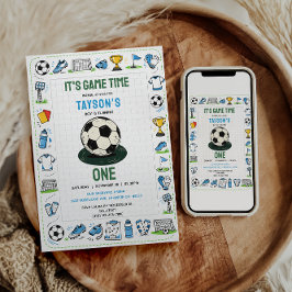Convites It’s Game Time soccer 1st Birthday