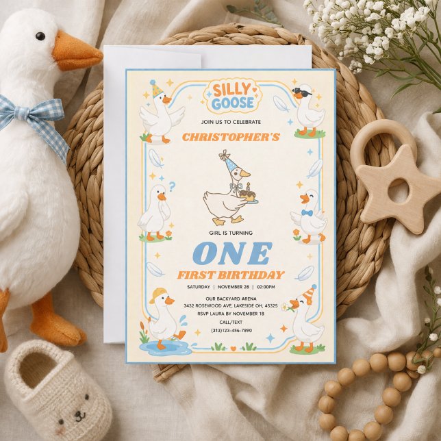 Convites It’s ONE Silly Goose Retro 1st Birthday Fun Modern (It’s ONE Silly Goose Retro 1st Birthday Fun Modern Invitation
)