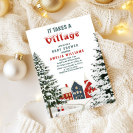 Convites It Takes a Village Baby Shower Winter Snowy