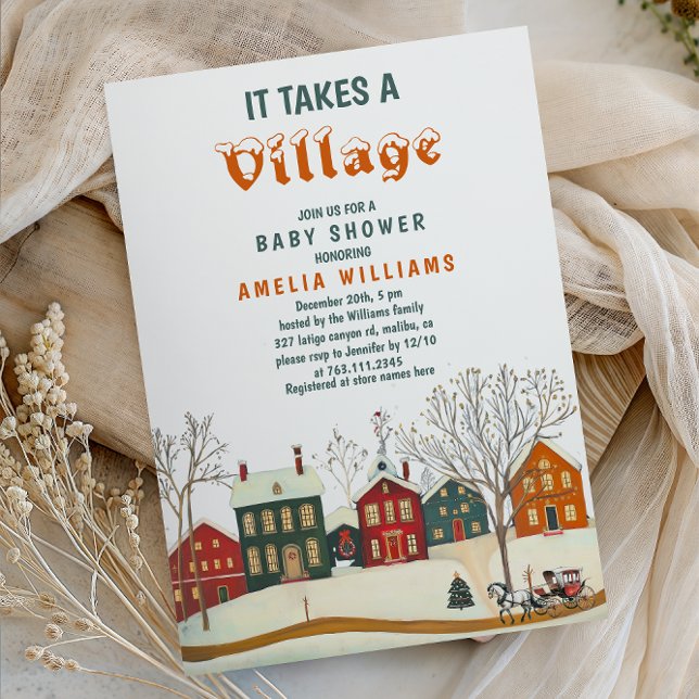 Convites It Takes a Village Winter Baby Shower (Criador carregado)