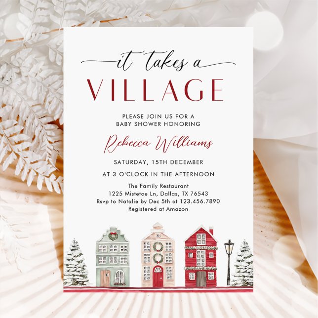 Convites It Takes a Village Winter Christmas Baby Shower (Criador carregado)