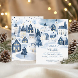 Convites It takes a village Winter Navy Baby Boy Shower