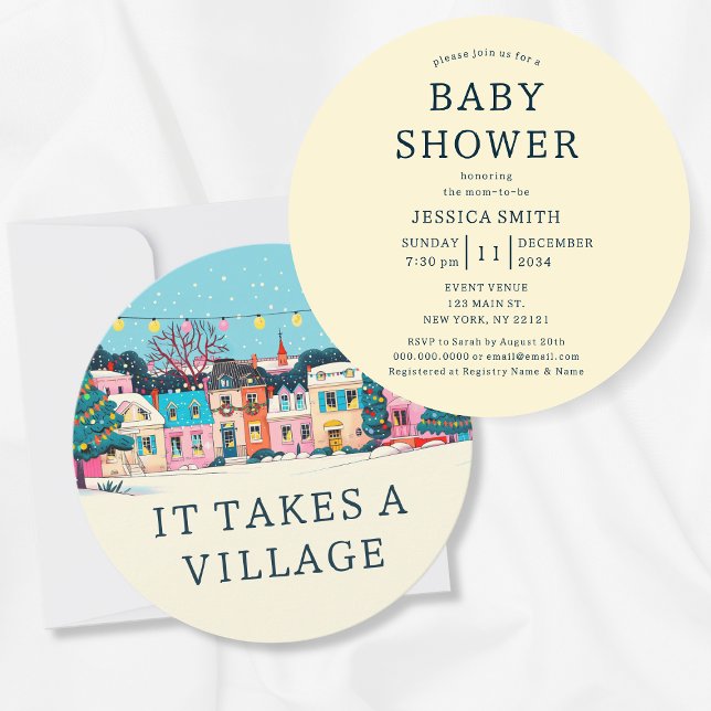 Convites It Takes A Village Winter Neutral Baby Shower (It Takes A Village Winter Neutral Baby Shower Invitation)