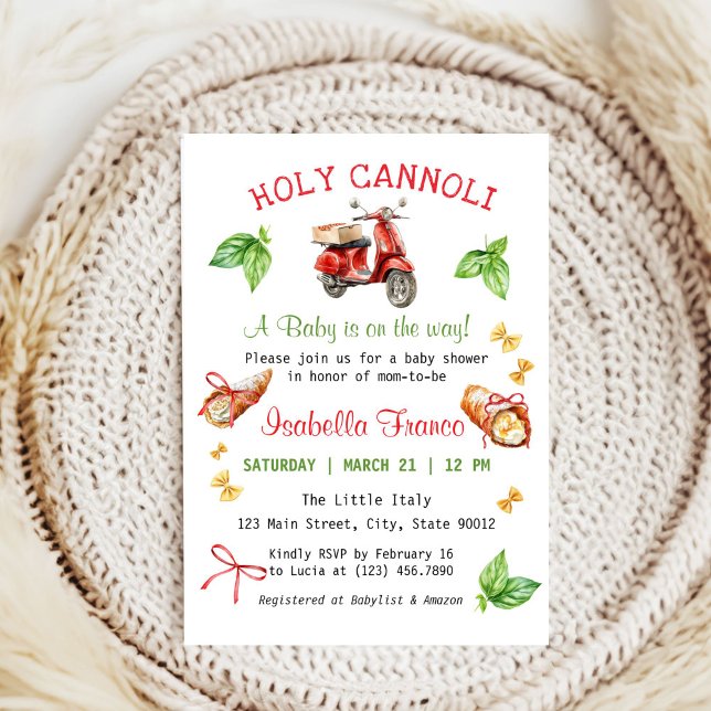 Convites Itália Diversão Santa Chá de fraldas Cannoli Convi (Italian Holy Cannoli Baby Shower Invitation)