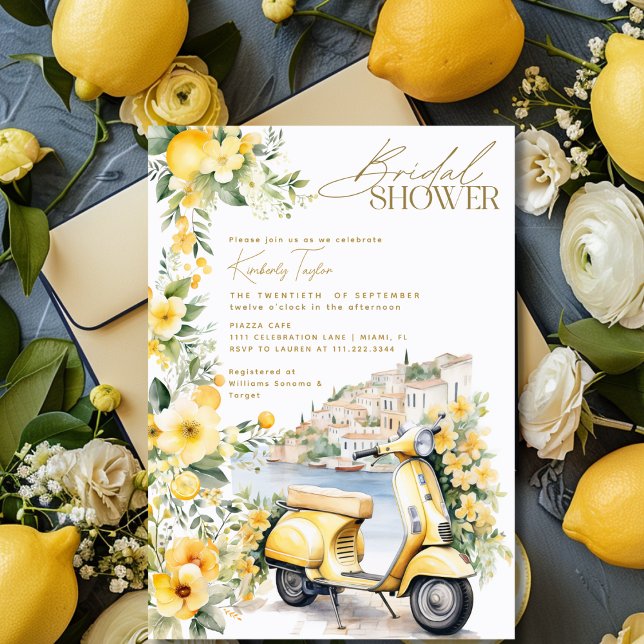 Convites Itália Itália Positano Amalfi Chá de panela Vespa (Italian Italy Positano Amalfi Vespa Bridal Shower Invitation)