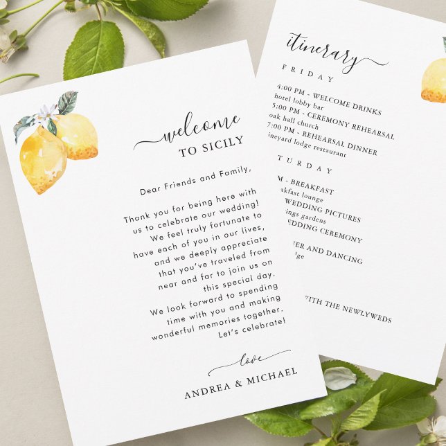 Convites Itália Lemons Wedding Carta Itinerária (Criador carregado)
