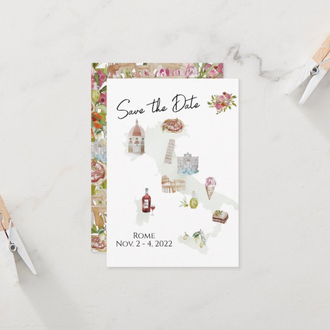 Convites Itália, viagem à Itália, Save the Date italiano (Frente/Verso In Situ)