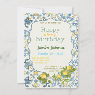 Convites Italian Blue Tile Lemon Invitation