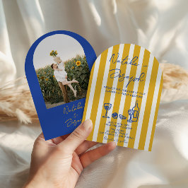 Convites Italian Blue Yellow Written Photo Arch Wedding