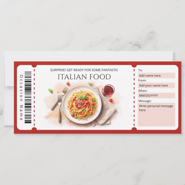 Convites Italian Food Gift Certificate (Frente)