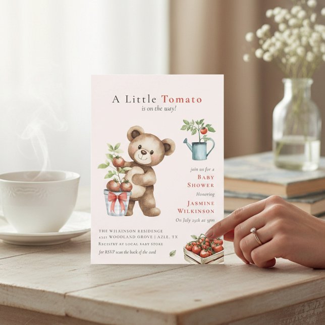 Convites Italian Theme Teddy Bear Tomato Baby Shower QR (Criador carregado)