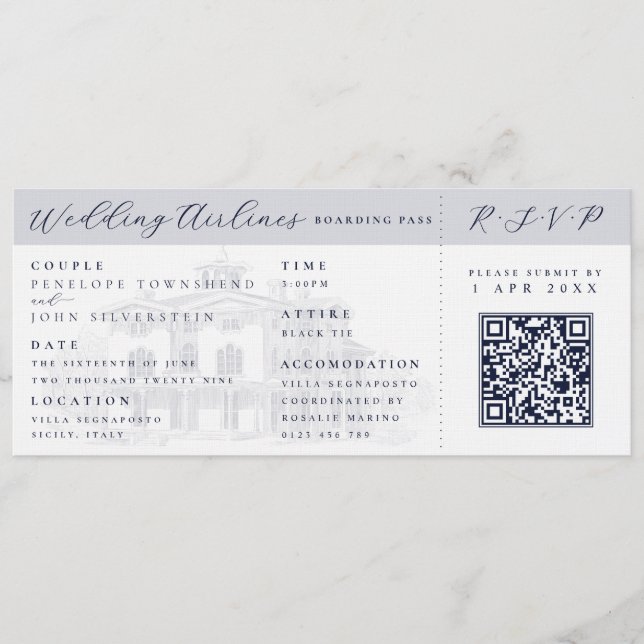 Convites Italian Villa Plane Ticket Destination Wedding  (Frente)