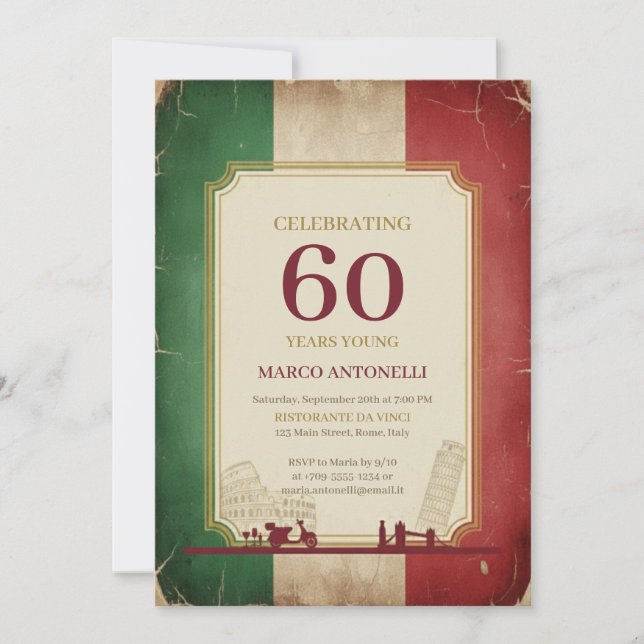 Convites Italian Vintage 60th Birthday Invitation (Frente)