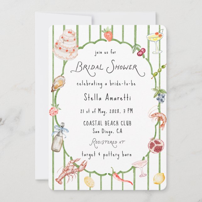 Convites Italian Watercolor Rustic Bridal Shower Invitation (Frente)